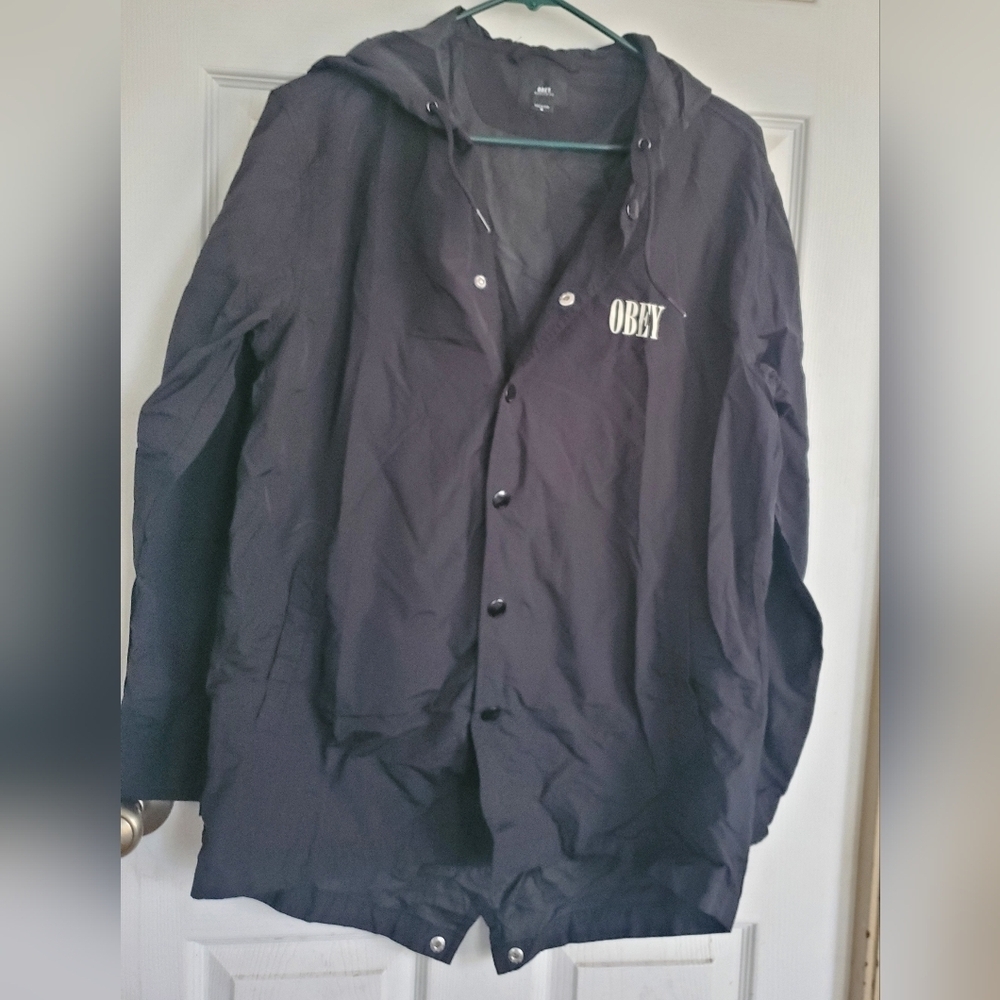 Obey Black and White Graphic Men's Jacket, Size Medium - Picture 4 of 8